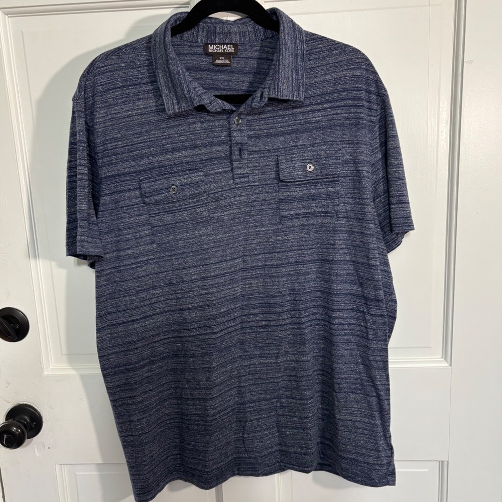 Michael Kors Mens XXL Blue Space Dye Polo Shirt Short Sleeve Chest Pockets
